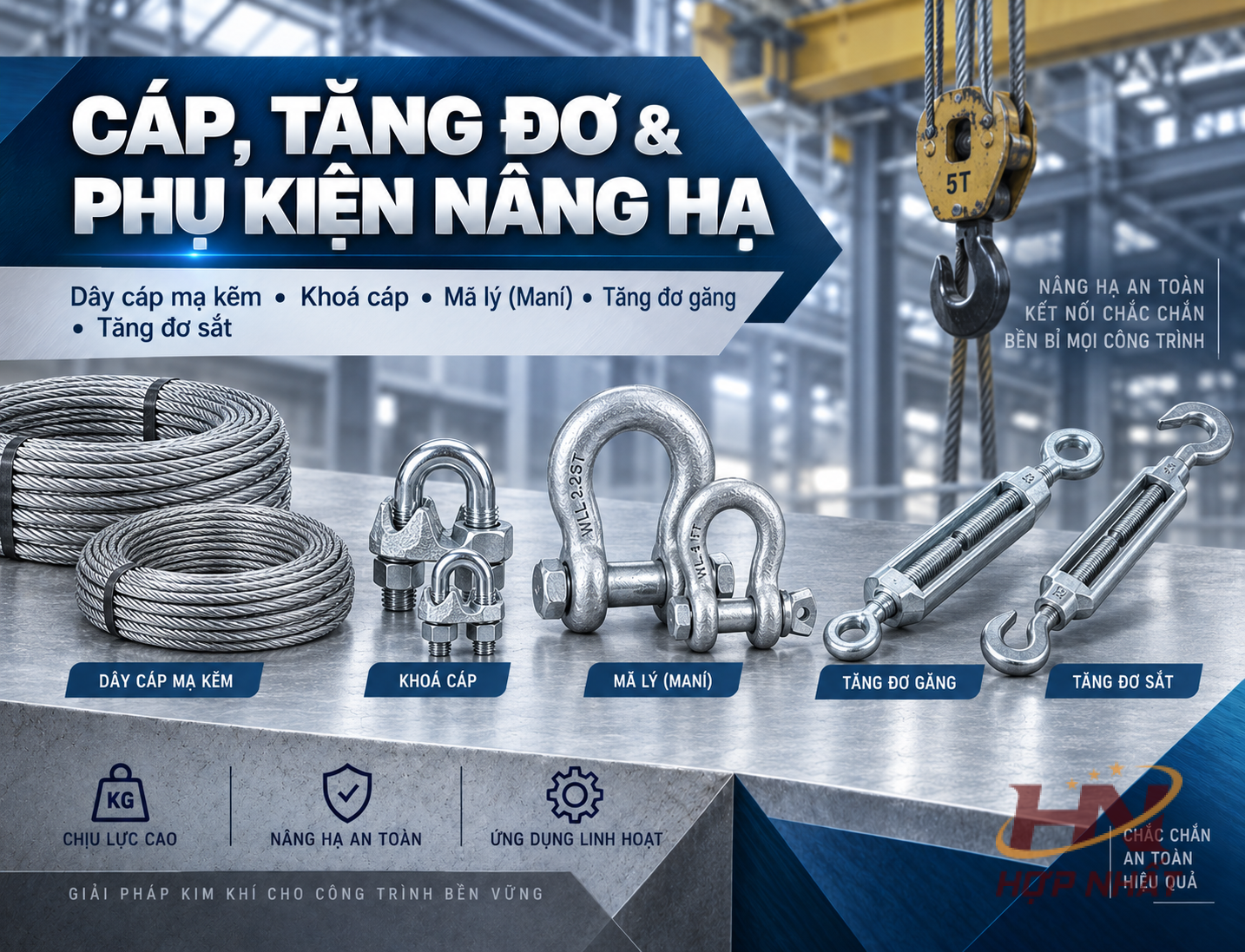 Cáp, tăng đơ & phụ kiện nâng hạ